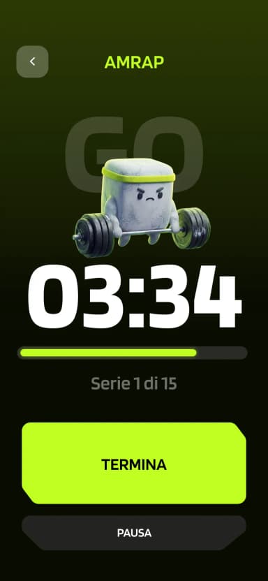 AMRAP timer screen with Chalky