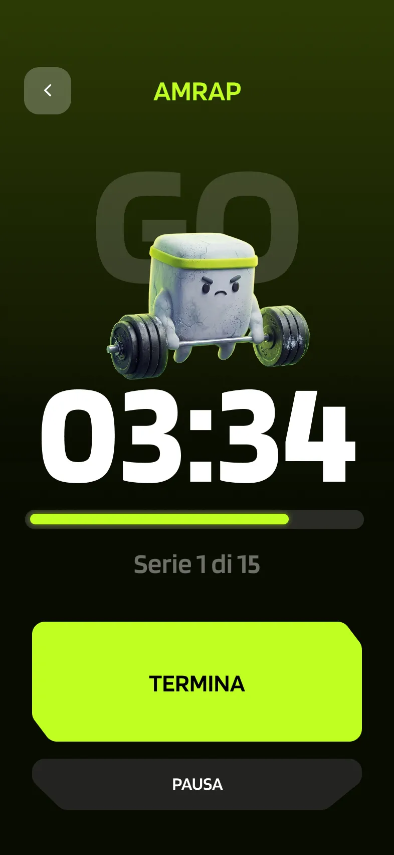 Pantalla de temporizador AMRAP con Chalky