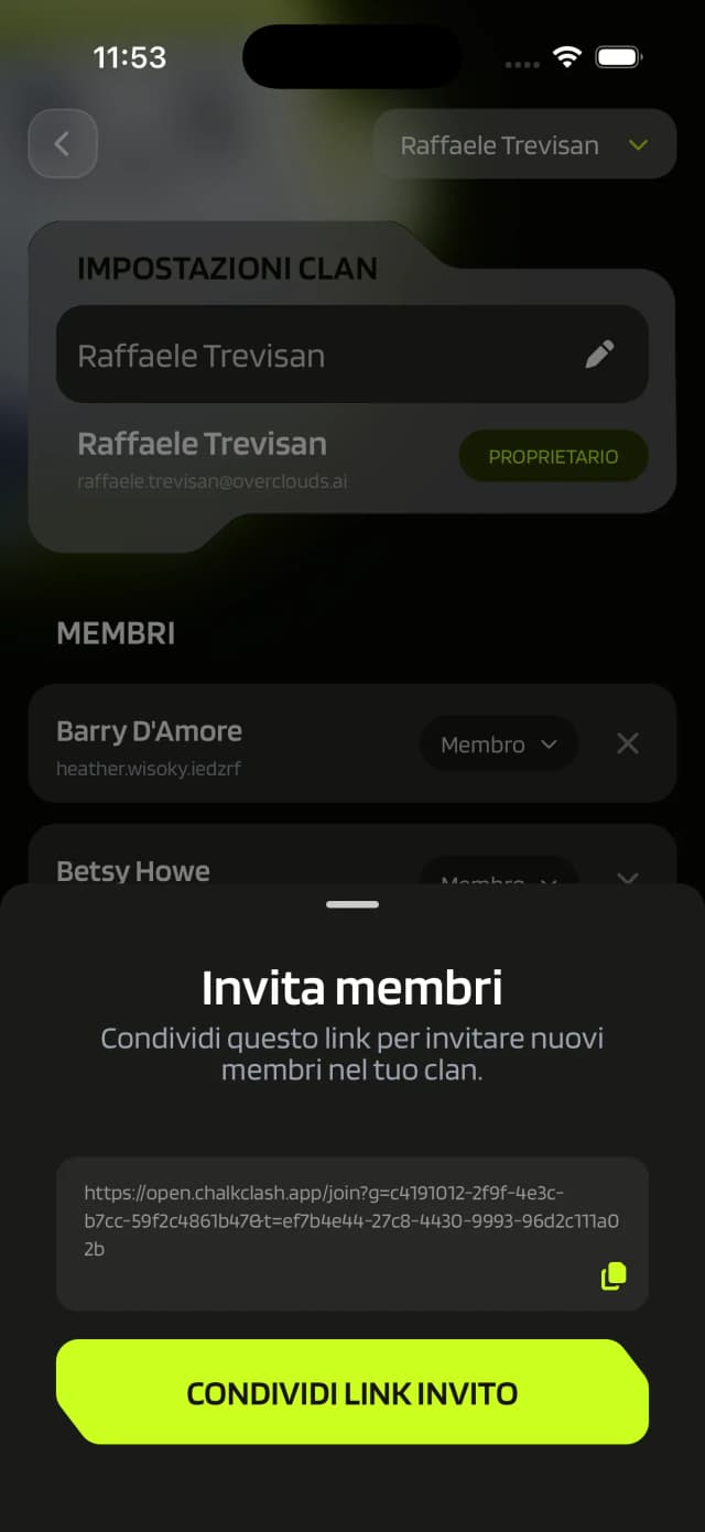Invita il tuo crew o entra in altri clan tramite invito screen