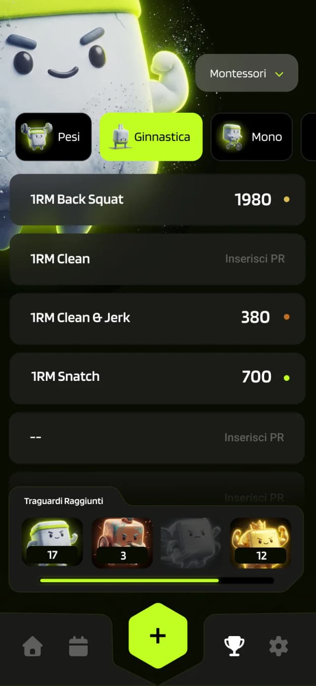 Schermata personal record con progressione benchmark